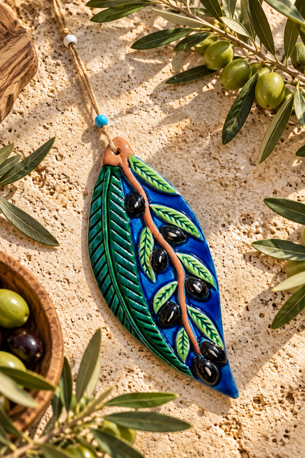 Handmade Ceramic Olive Branch Wall Hanging Mediterranean Decor 14 Inch