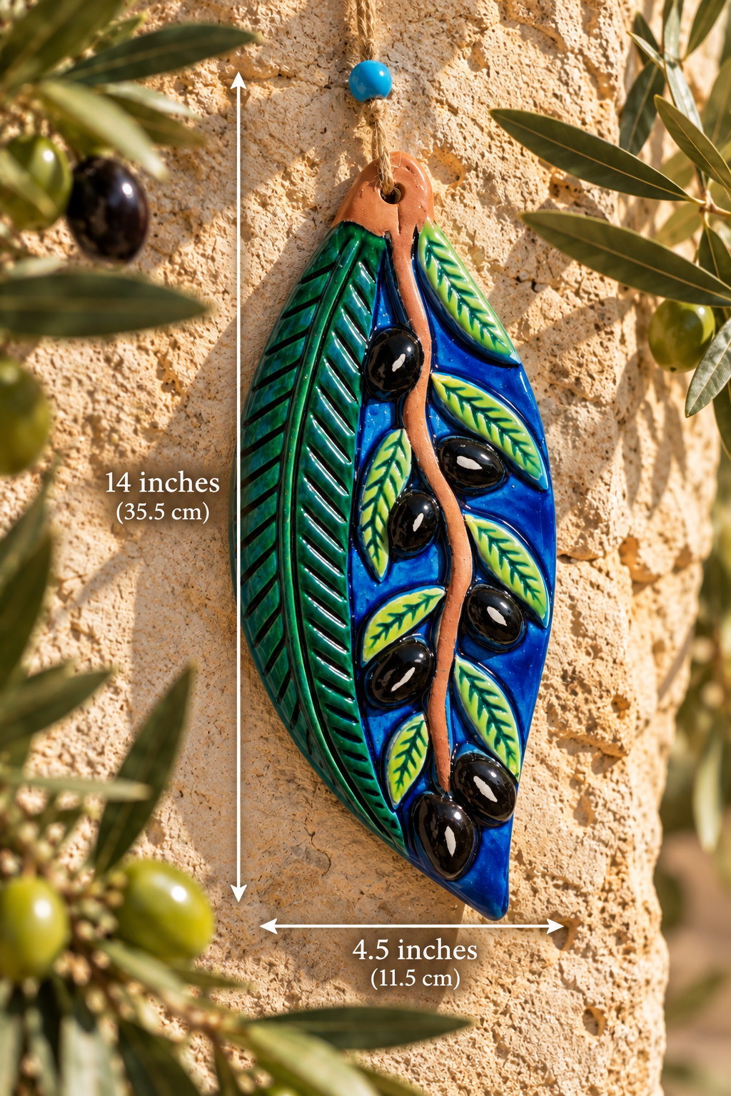 Handmade Ceramic Olive Branch Wall Hanging Mediterranean Decor 14 Inch