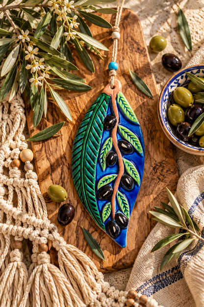 Handmade Ceramic Olive Branch Wall Hanging Mediterranean Decor 14 Inch