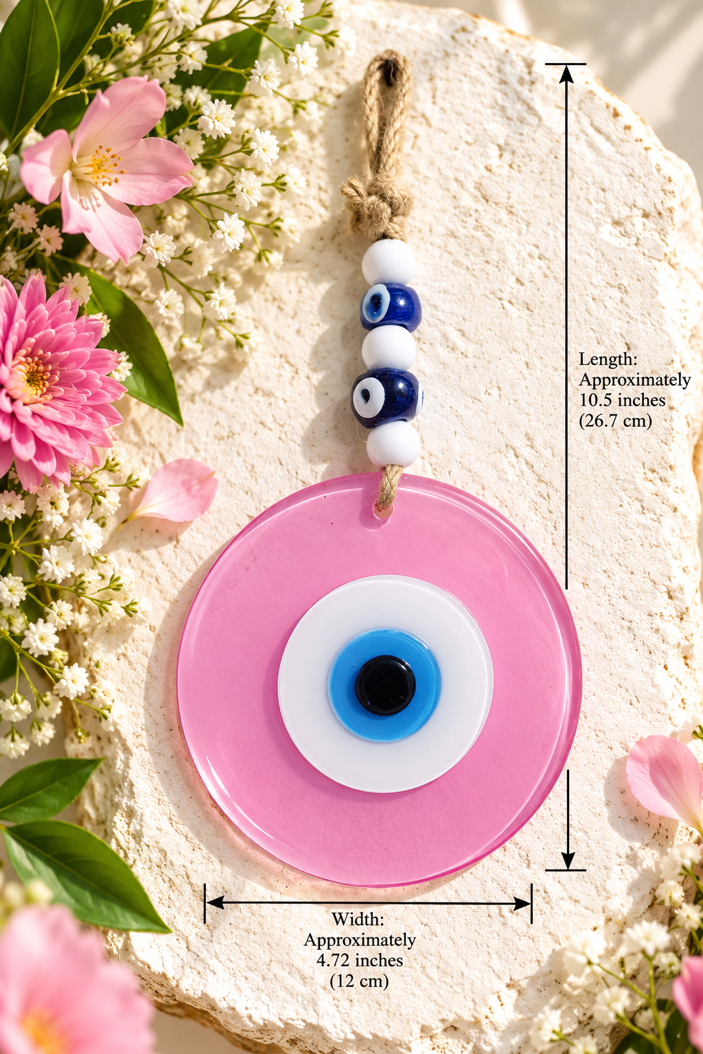 Large Matte Pink Glass Evil Eye Wall Hanging Handmade Nazar Home Decor