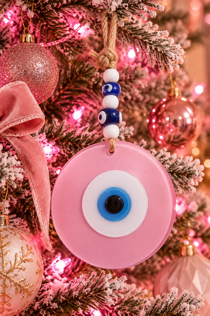 Large Matte Pink Glass Evil Eye Wall Hanging Handmade Nazar Home Decor