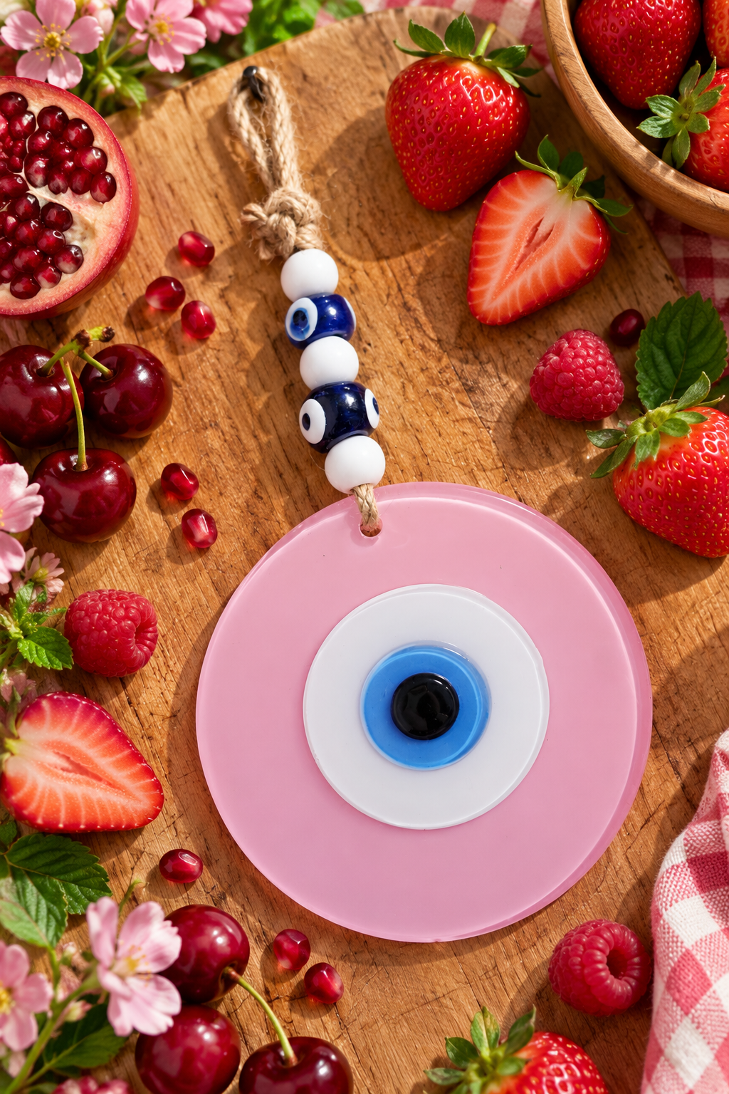 Large Matte Pink Glass Evil Eye Wall Hanging Handmade Nazar Home Decor