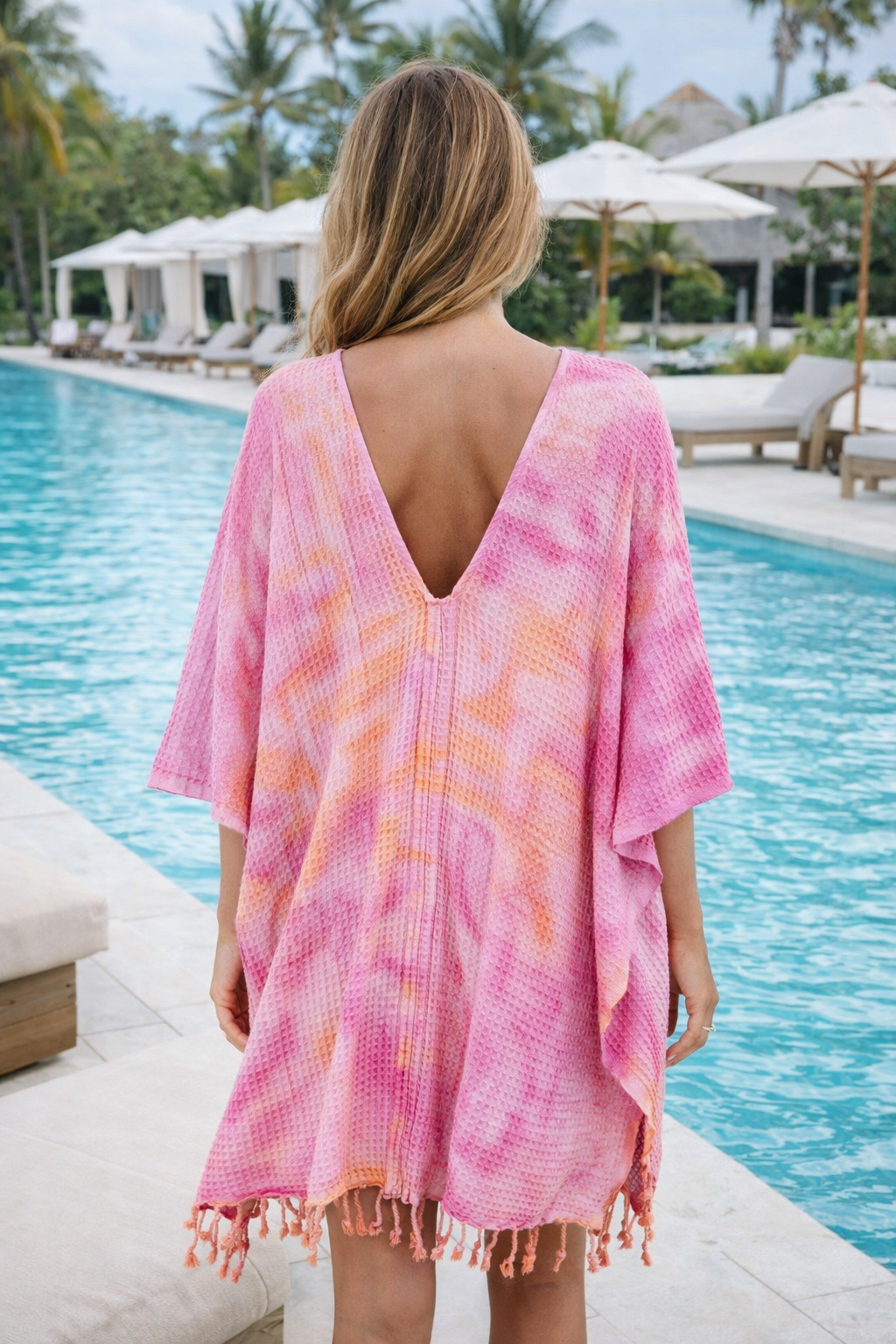 Paréo de plage taille unique – idéal pour la plage, orange/rose