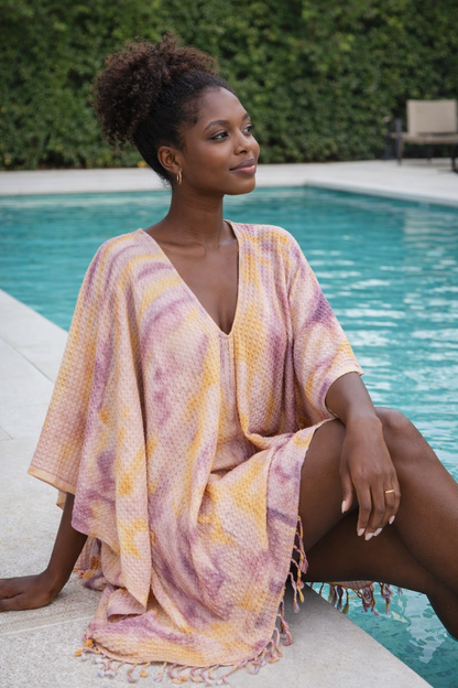 Paréo-serviette tout-aller taille unique – idéal pour la plage, prune/citron
