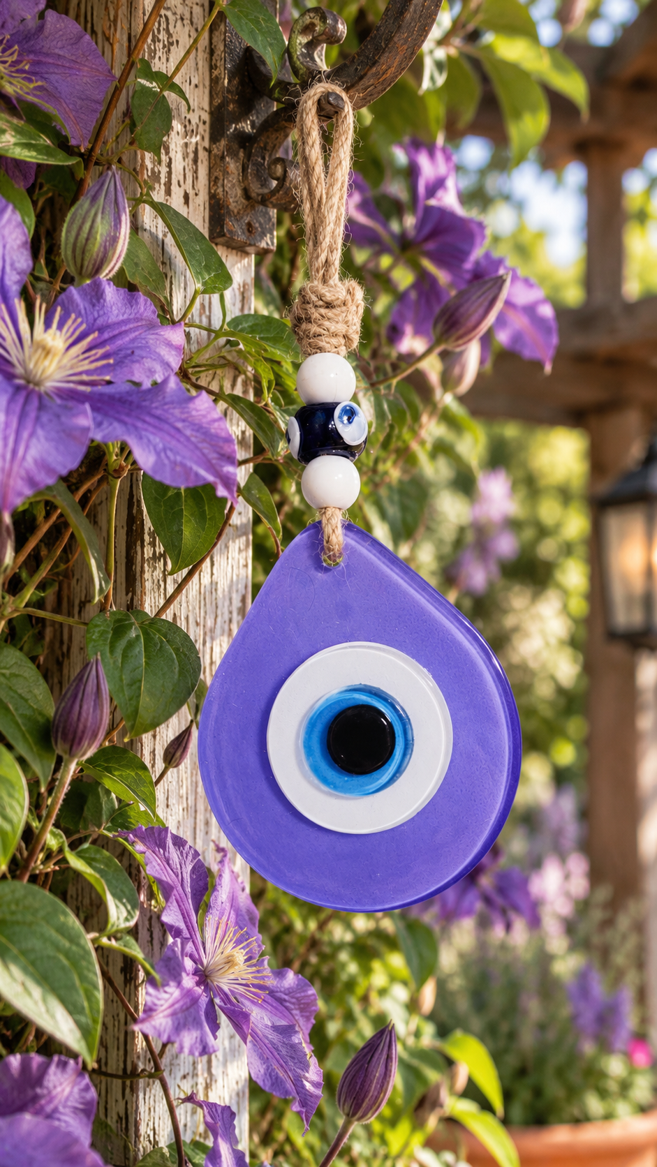 Teardrop Evil Eye Wall Hanging Glass Mediterranean Decor Matte Purple
