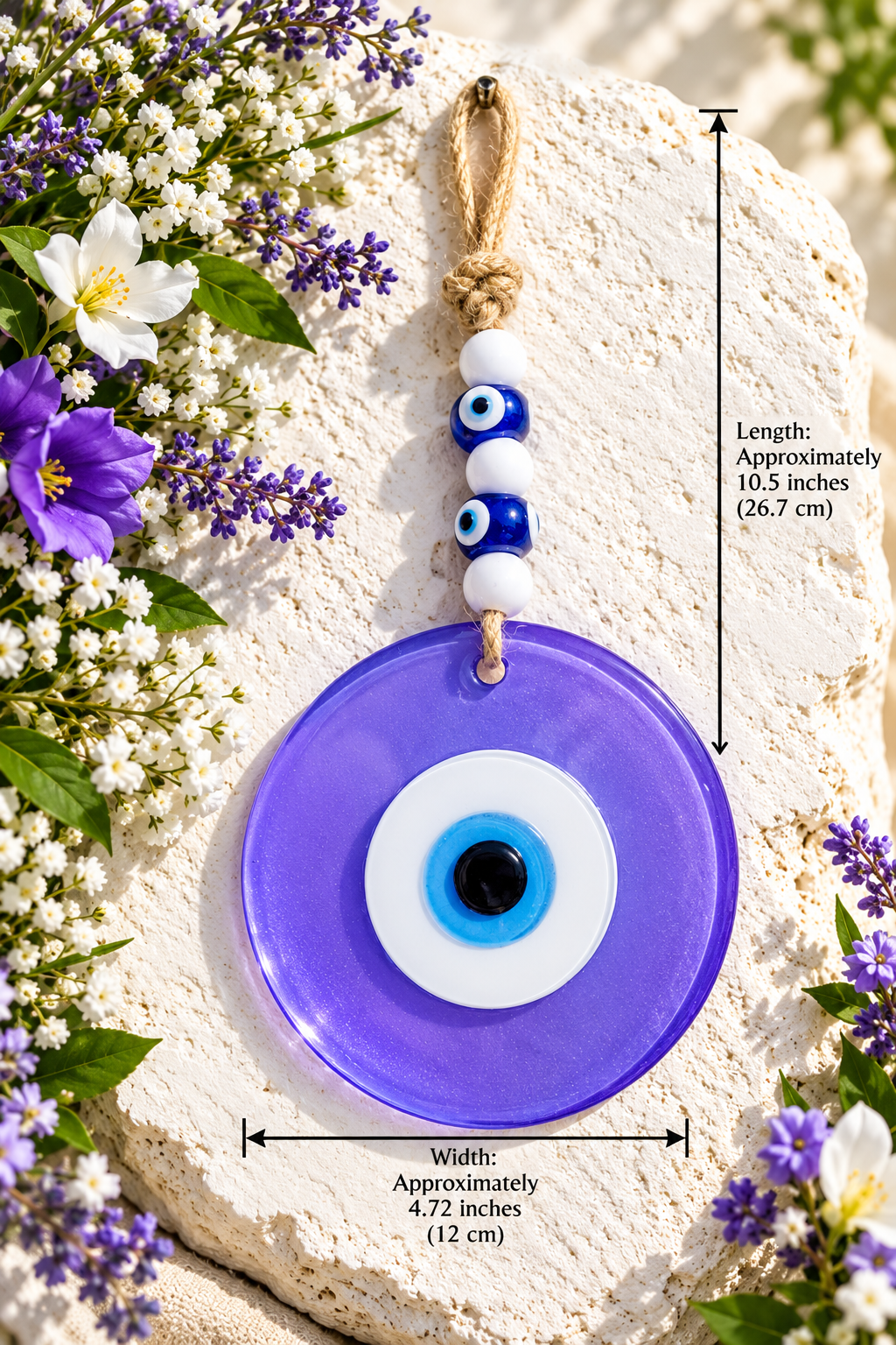 Large Matte Purple Glass Evil Eye Wall Hanging Handmade Nazar Home Decor