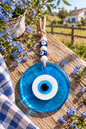 Large Transparent Light Blue Glass Evil Eye Wall Hanging Handmade Nazar Home Decor