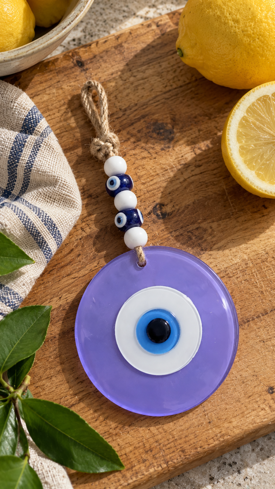 Large Matte Purple Glass Evil Eye Wall Hanging Handmade Nazar Home Decor