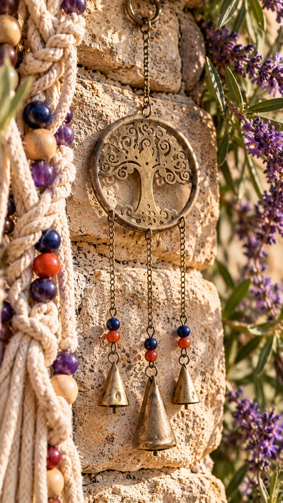 Tree of Life Metal Wind Chime with Bells and Colorful Beads 22.5 Inch