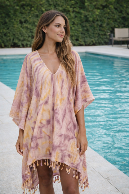 Paréo-serviette tout-aller taille unique – idéal pour la plage, prune/citron
