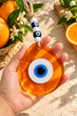 Jumbo Orange Glass Evil Eye Wall Hanging with Beads 10 Inch