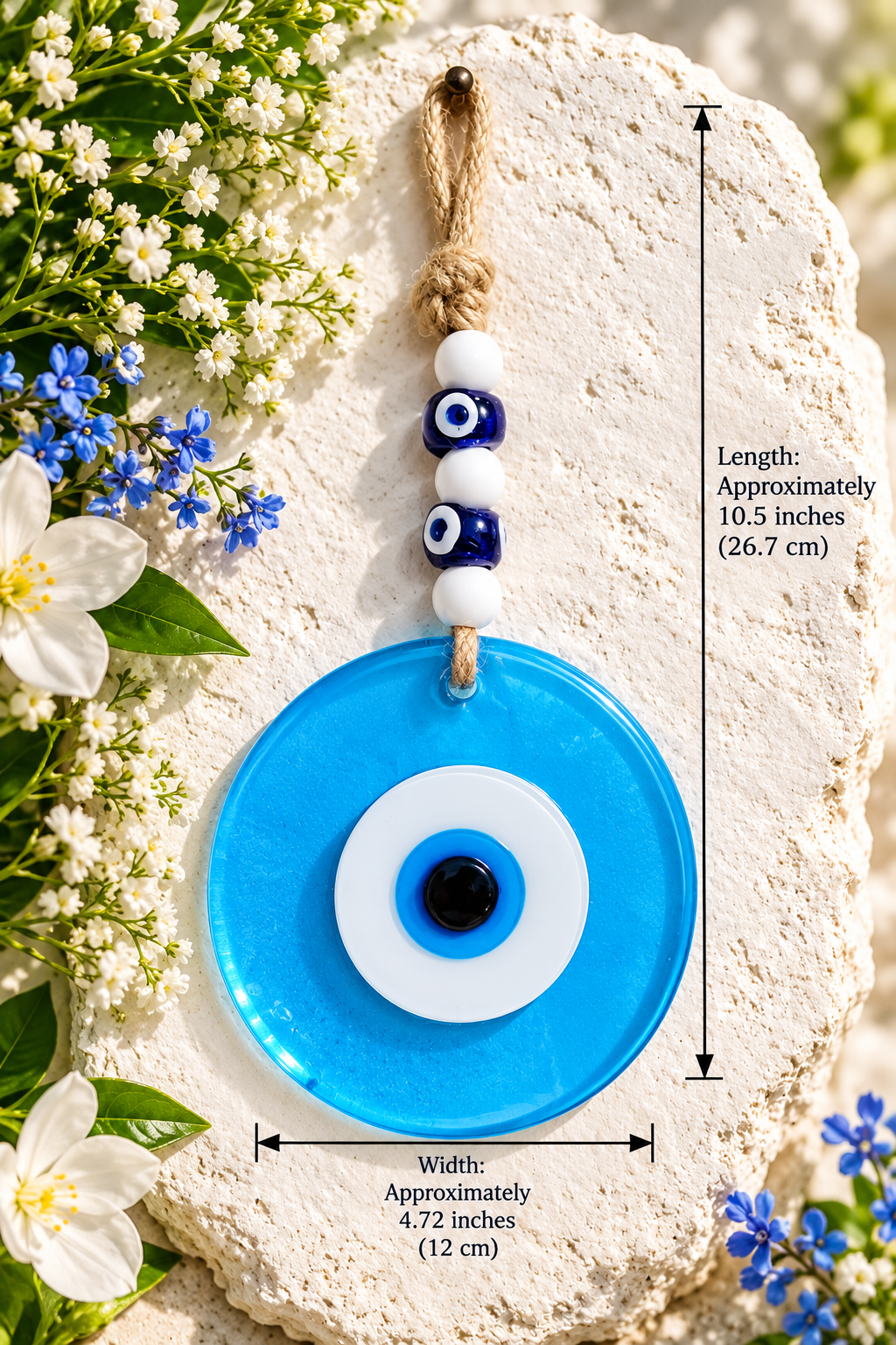 Large Matte Light Blue Glass Evil Eye Wall Hanging Handmade Nazar Home Decor