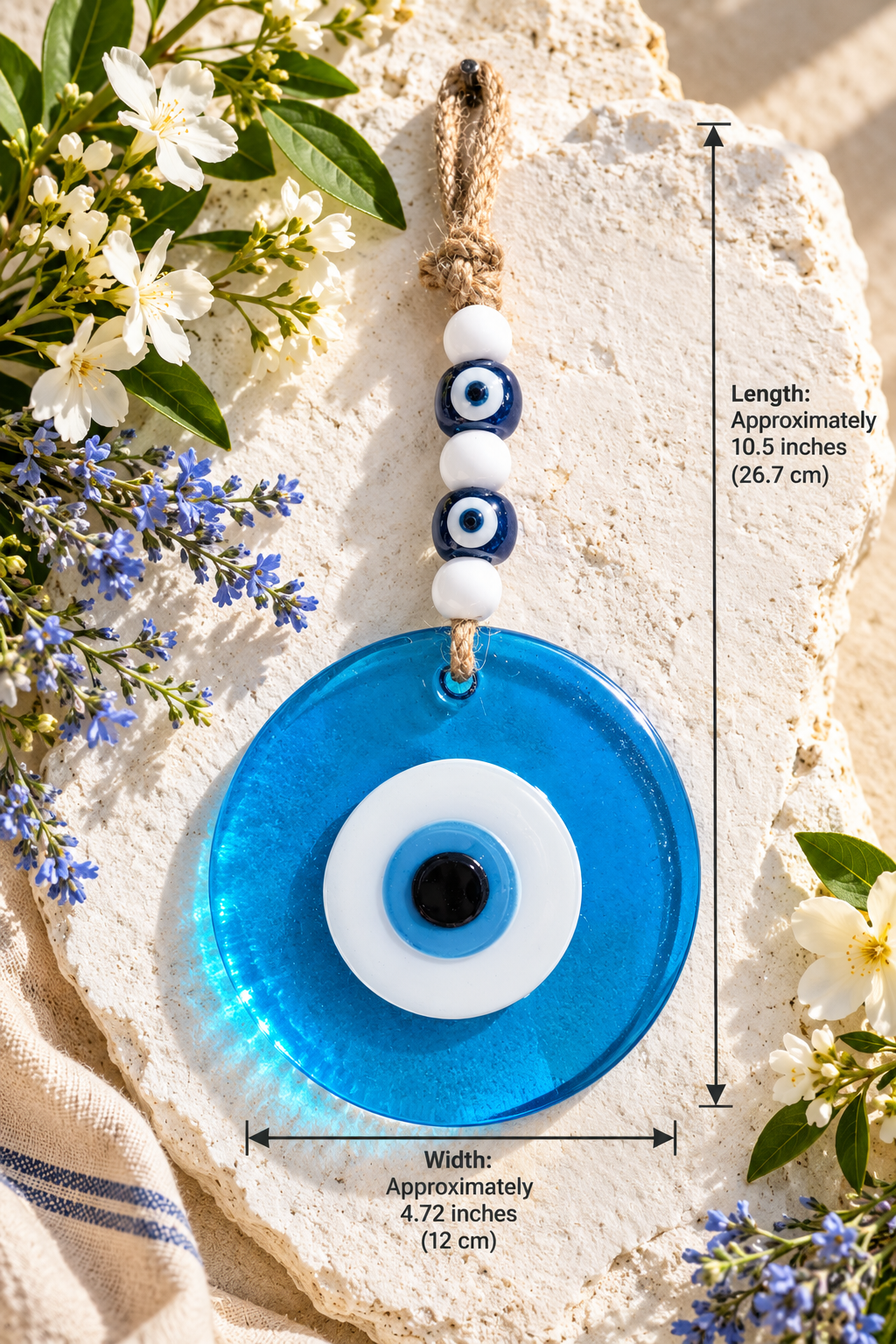 Large Transparent Light Blue Glass Evil Eye Wall Hanging Handmade Nazar Home Decor