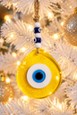 Jumbo Transparent Yellow Glass Evil Eye Wall Hanging with Beads 10 Inch