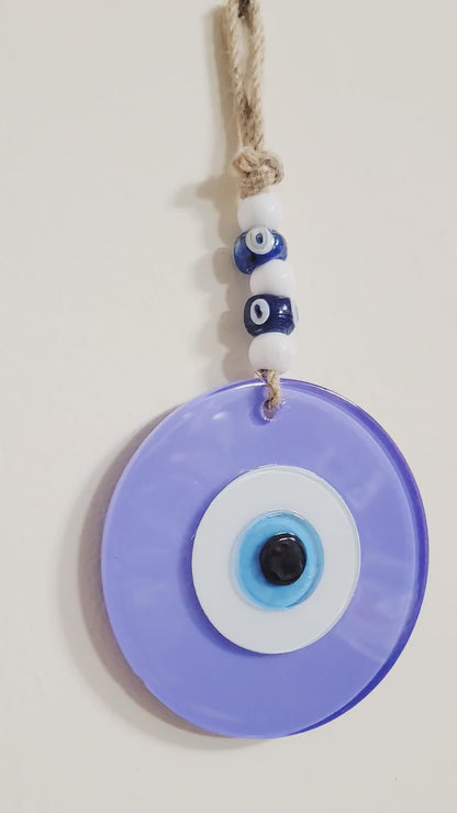 Large Matte Purple Glass Evil Eye Wall Hanging Handmade Nazar Home Decor