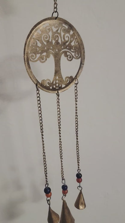 Tree of Life Metal Wind Chime with Bells and Colorful Beads 22.5 Inch