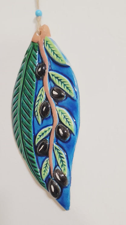 Handmade Ceramic Olive Branch Wall Hanging Mediterranean Decor 14 Inch
