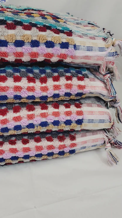 Serviettes de bain, serviettes en coton biologique turc à pompons multicolores roses