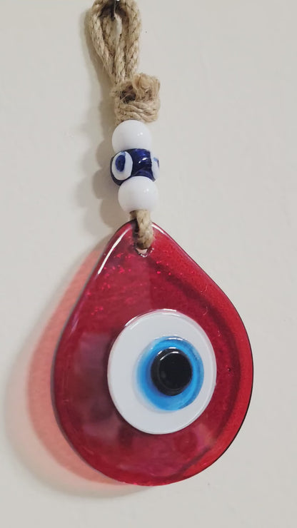 Teardrop Evil Eye Wall Hanging Glass Mediterranean Home Decor Red