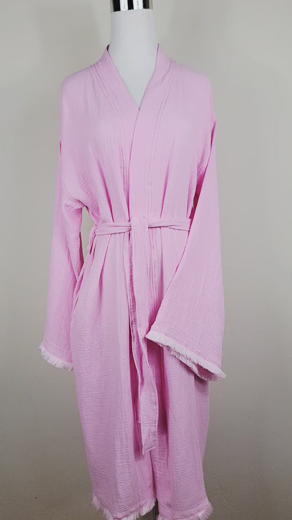 Robe en mousseline de coton, peignoir kimono léger pour femme