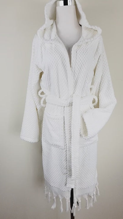 Peignoir unisexe, peignoir de plage, peignoir de spa avec poches, peignoir blanc à pompons