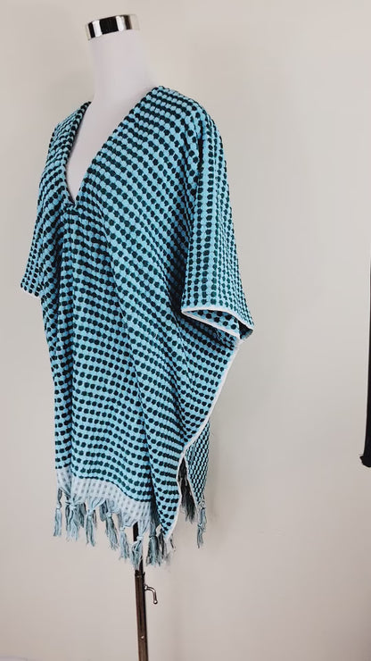 One Size Everyday Cover Up Towel – Beach Perfect , Pom Pom Blue