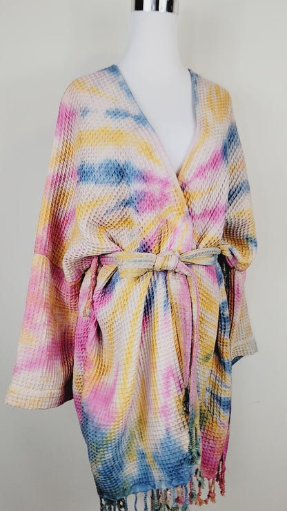 Unisex Cotton Waffle Robe, Honeycomb Weave Bath, Beach & Spa Robe, One Size Oversized