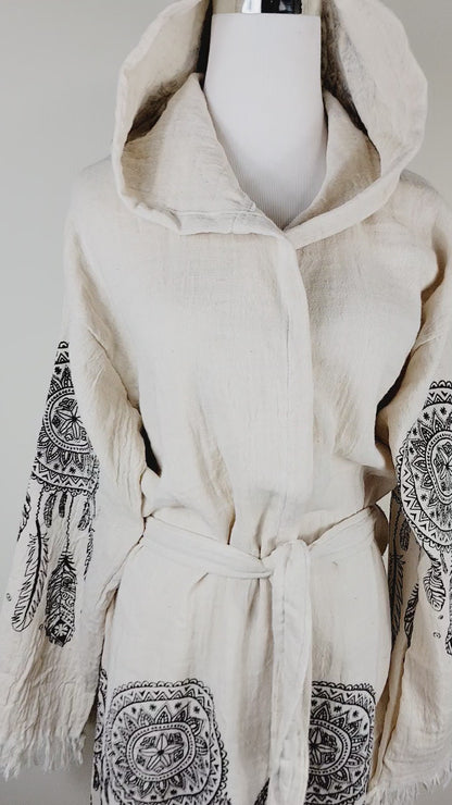 Peignoir kimono en mousseline doux et douillet, caftan en mousseline de coton biologique au motif attrape-rêves