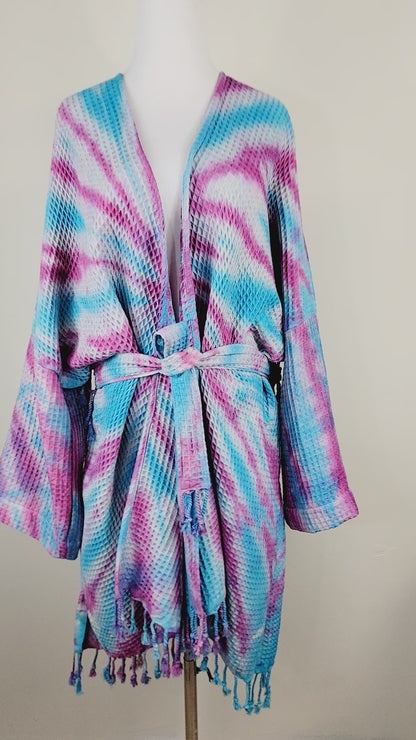 Peignoir unisexe en coton gaufré, robe de bain, de plage et de spa au tissage nid d'abeille, taille unique oversize