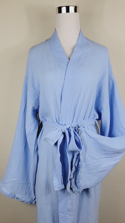 Robe de chambre en mousseline de coton, kimono léger pour femme