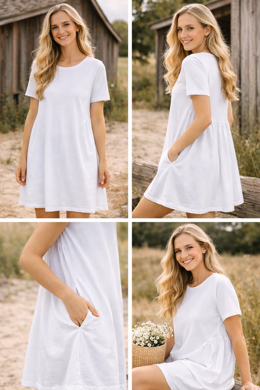Vestido Jersey blanco con Bolsillos