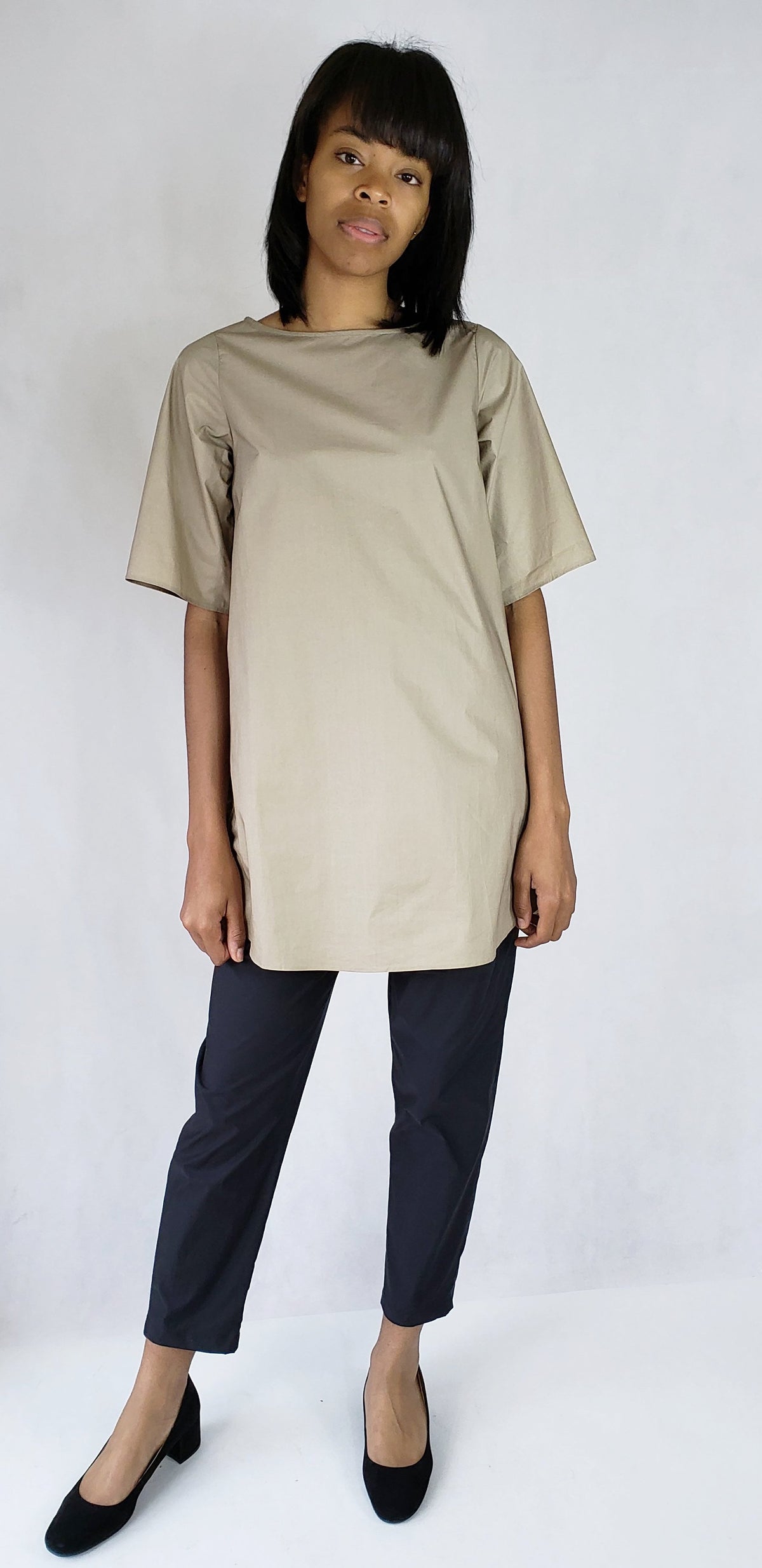 BLACK A-LINE COTTON DRESS - SHIRT - EEBRU