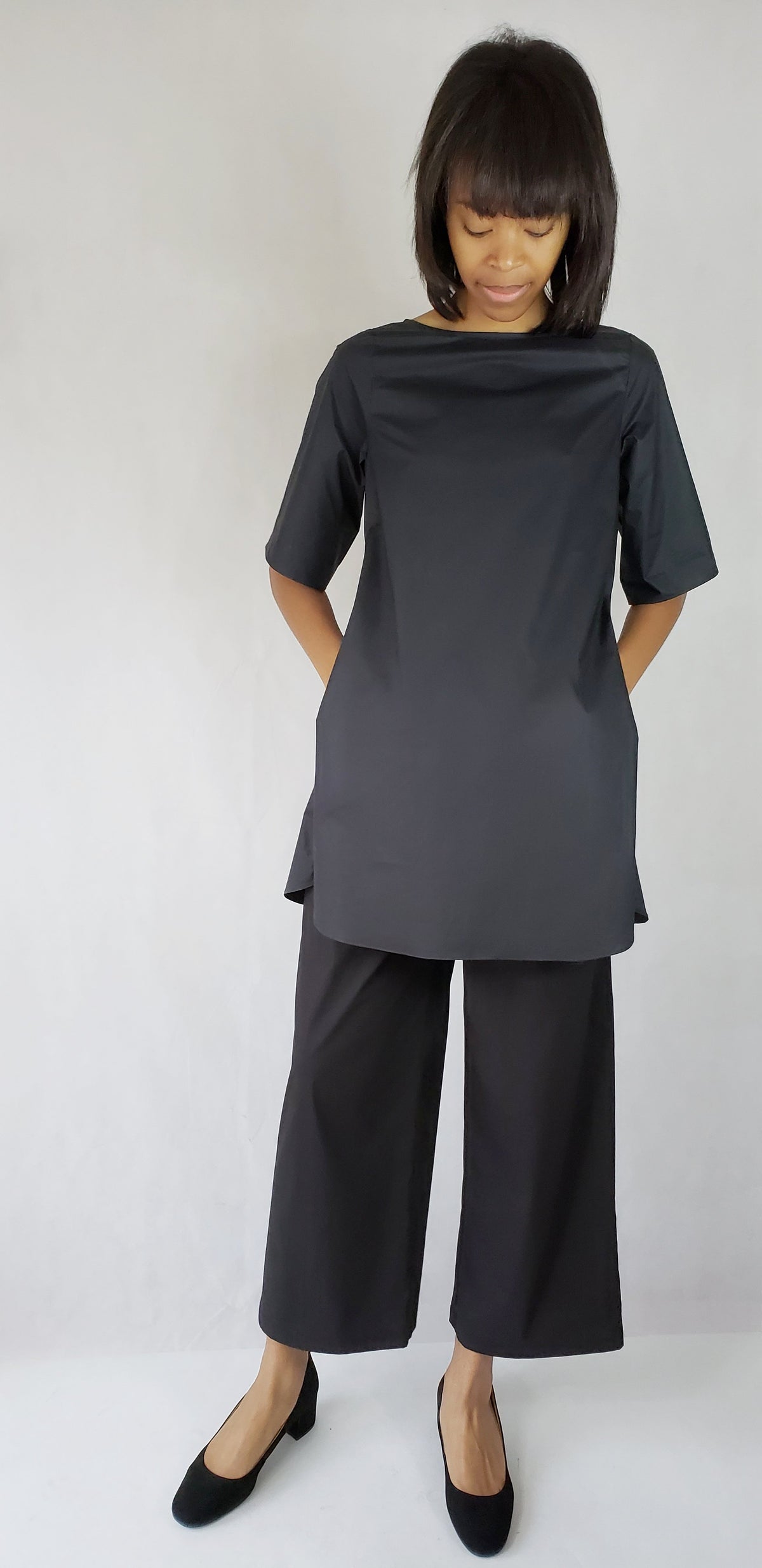 BLACK A-LINE COTTON DRESS - SHIRT - EEBRU