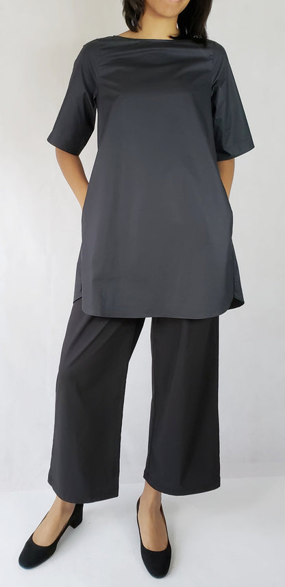 BLACK A-LINE COTTON DRESS - SHIRT - EEBRU