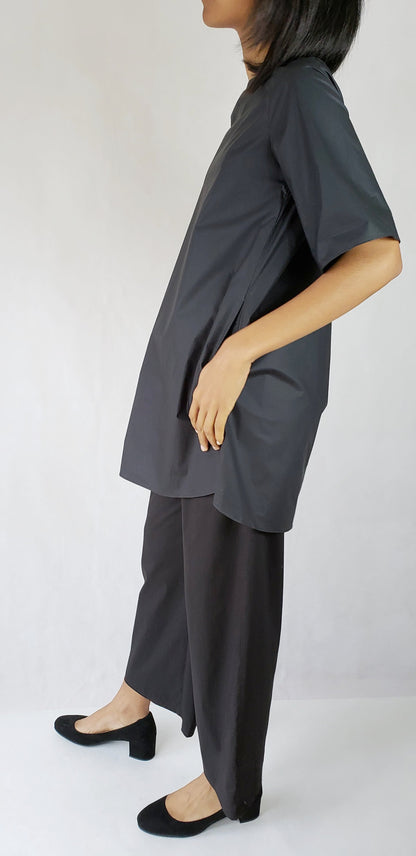 BLACK A-LINE COTTON DRESS - SHIRT - EEBRU