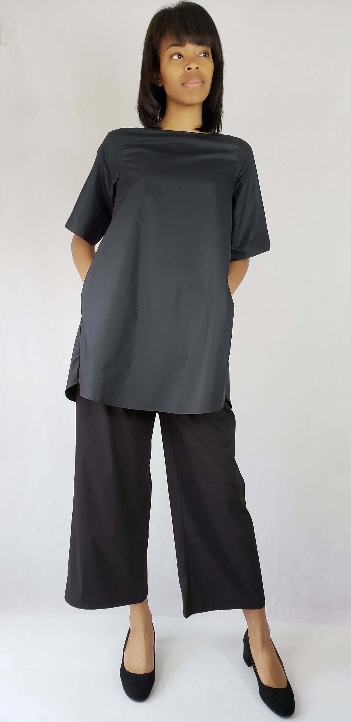 BLACK A-LINE COTTON DRESS - SHIRT - EEBRU