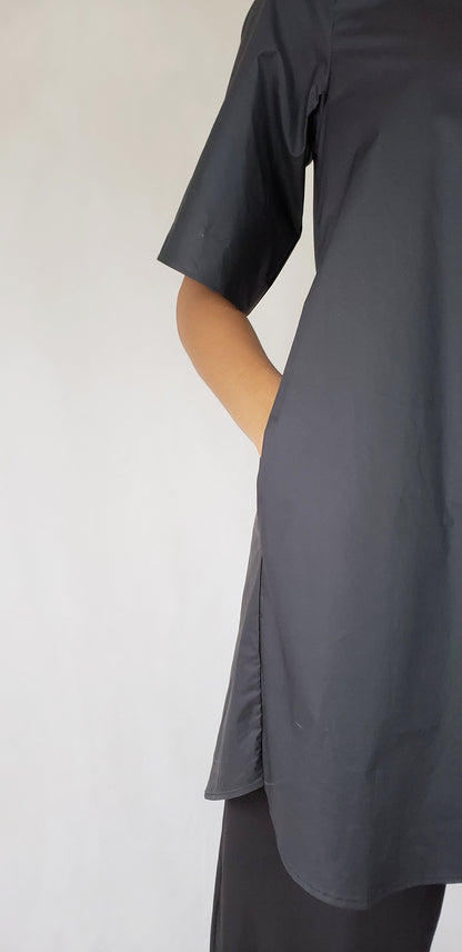 BLACK A-LINE COTTON DRESS - SHIRT - EEBRU