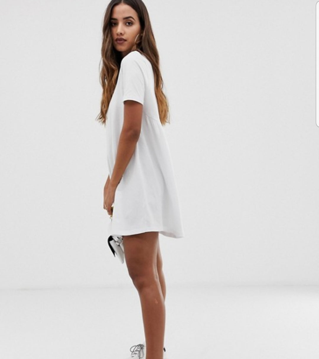 WHITE A-LINE JERSEY DRESS - EEBRU