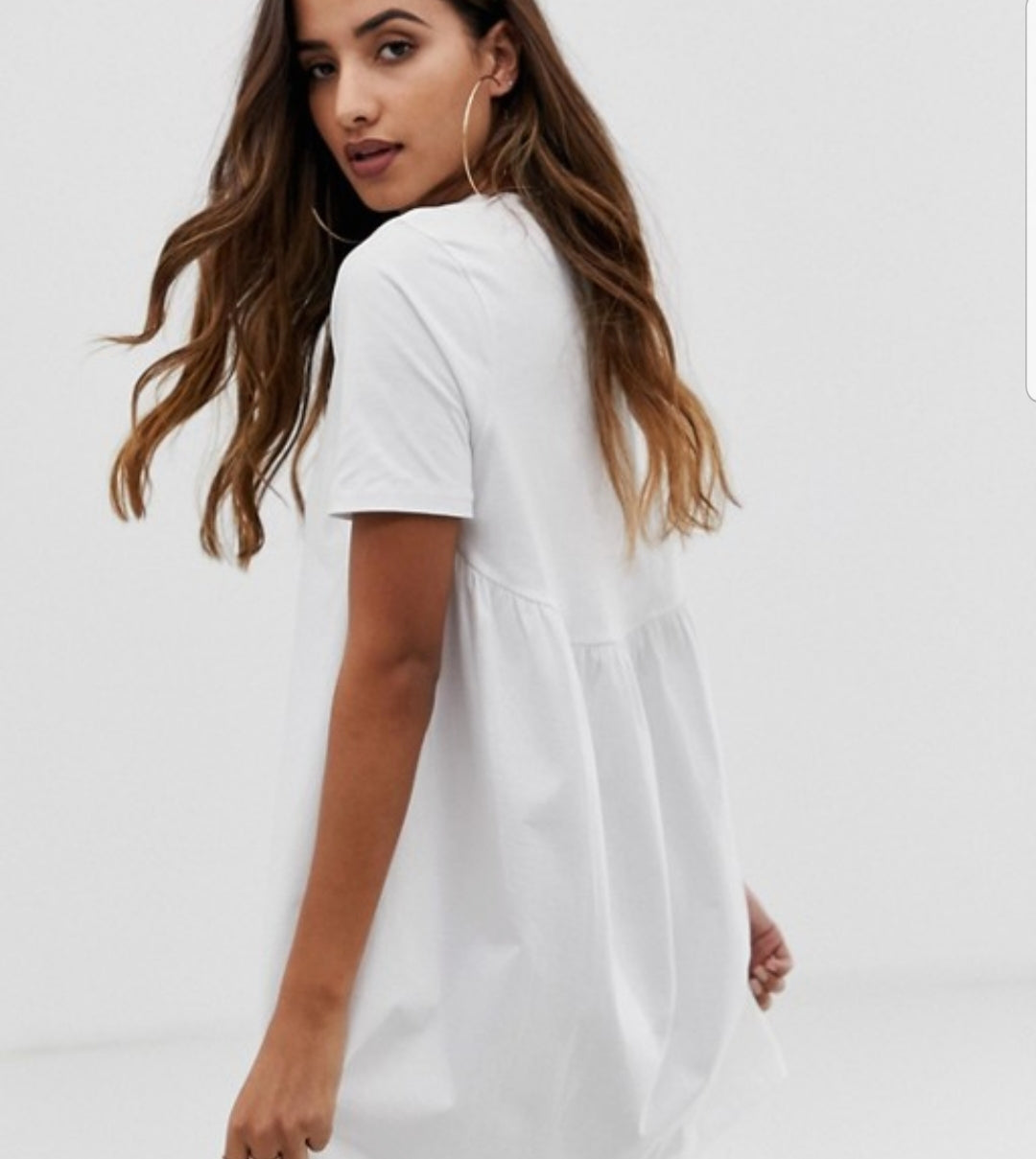 WHITE A-LINE JERSEY DRESS - EEBRU