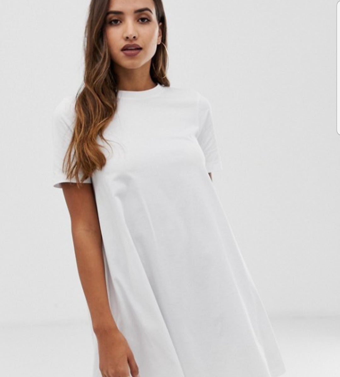WHITE A-LINE JERSEY DRESS - EEBRU