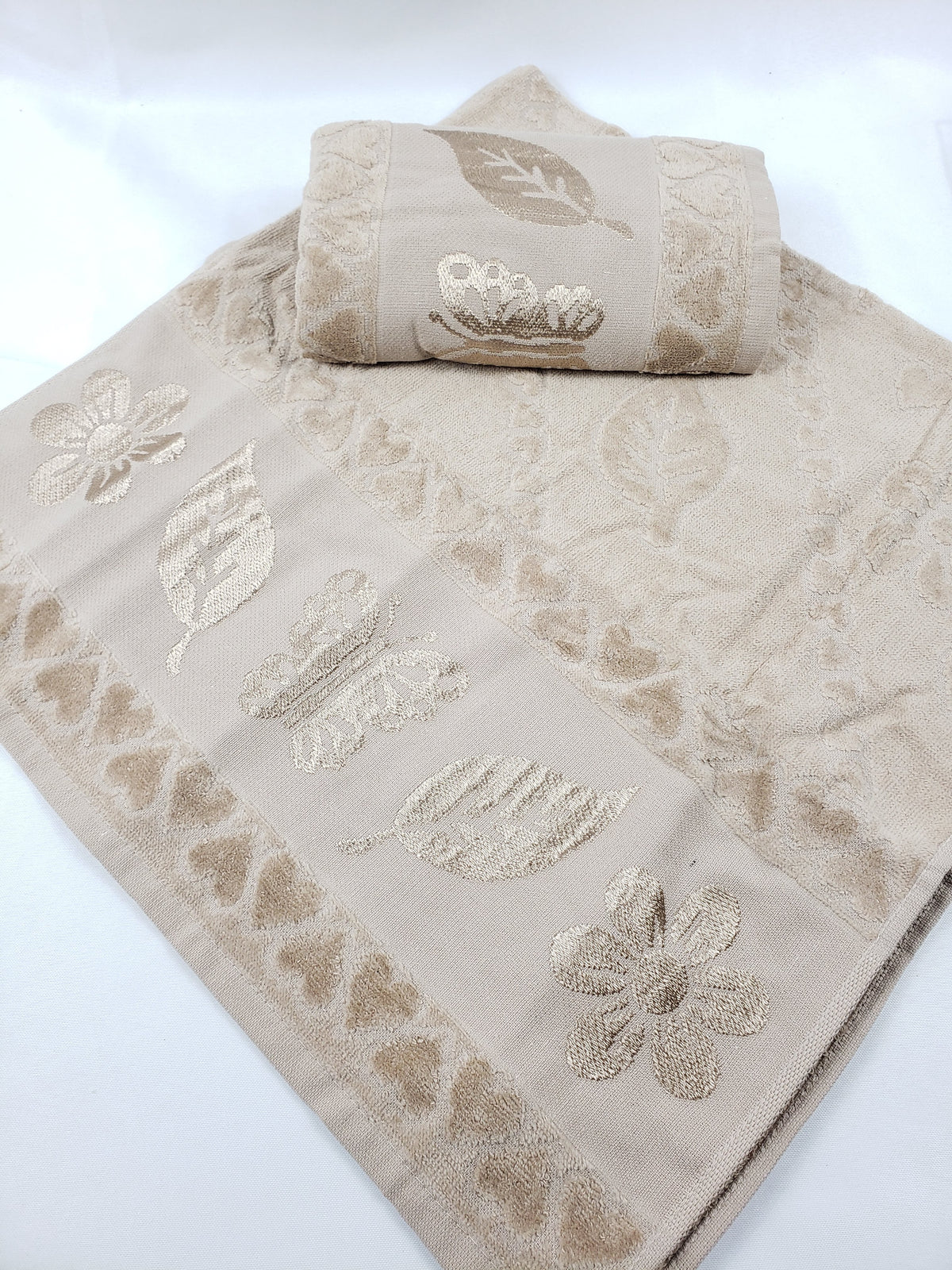 SERVIETTE VELOURS DE BAIN / POUR LES MAINS - Papillon beige