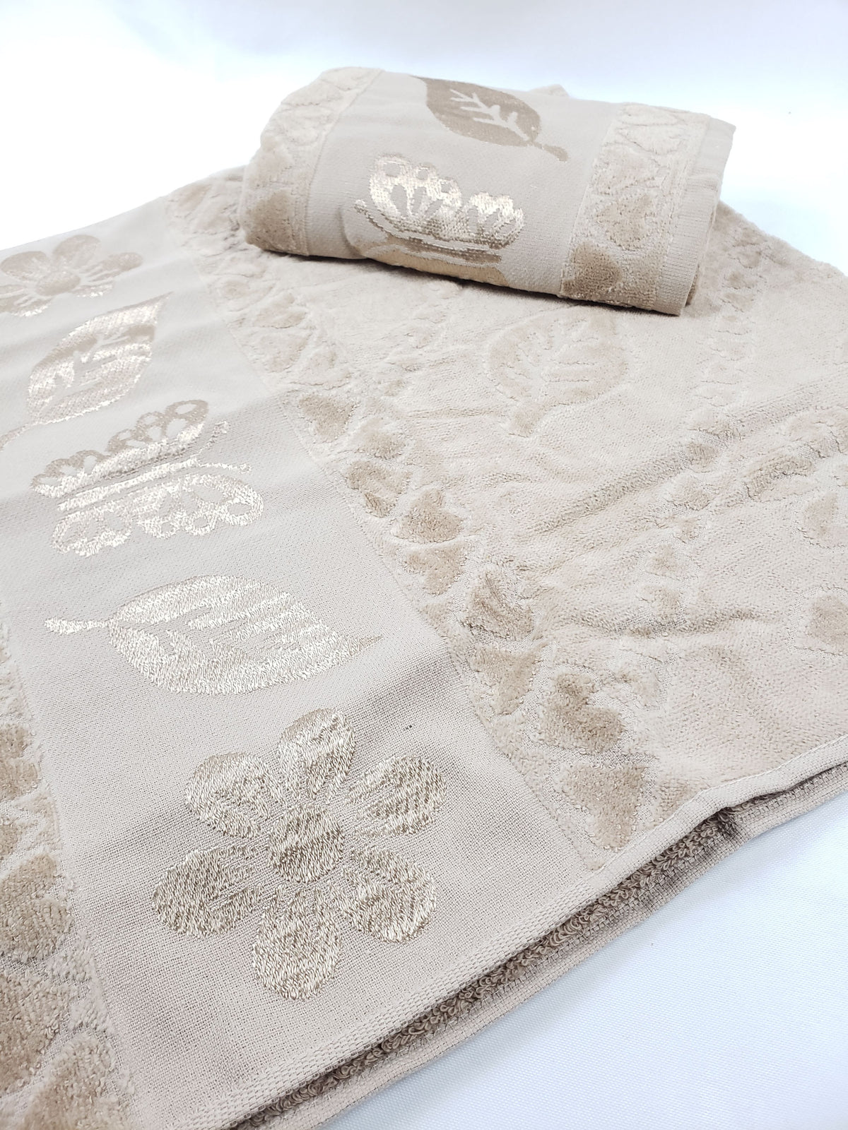 SERVIETTE VELOURS DE BAIN / POUR LES MAINS - Papillon beige