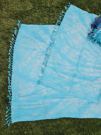 Bath Towel, Waffle Towel, Turkish Beach Towel, Handmade Tie dye - Blue