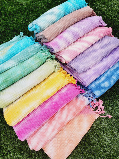 Plaid 100 % coton 40 x 70 tie-dye fait main décoration d'intérieur légère