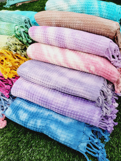 Plaid 100 % coton 40 x 70 tie-dye fait main décoration d'intérieur légère