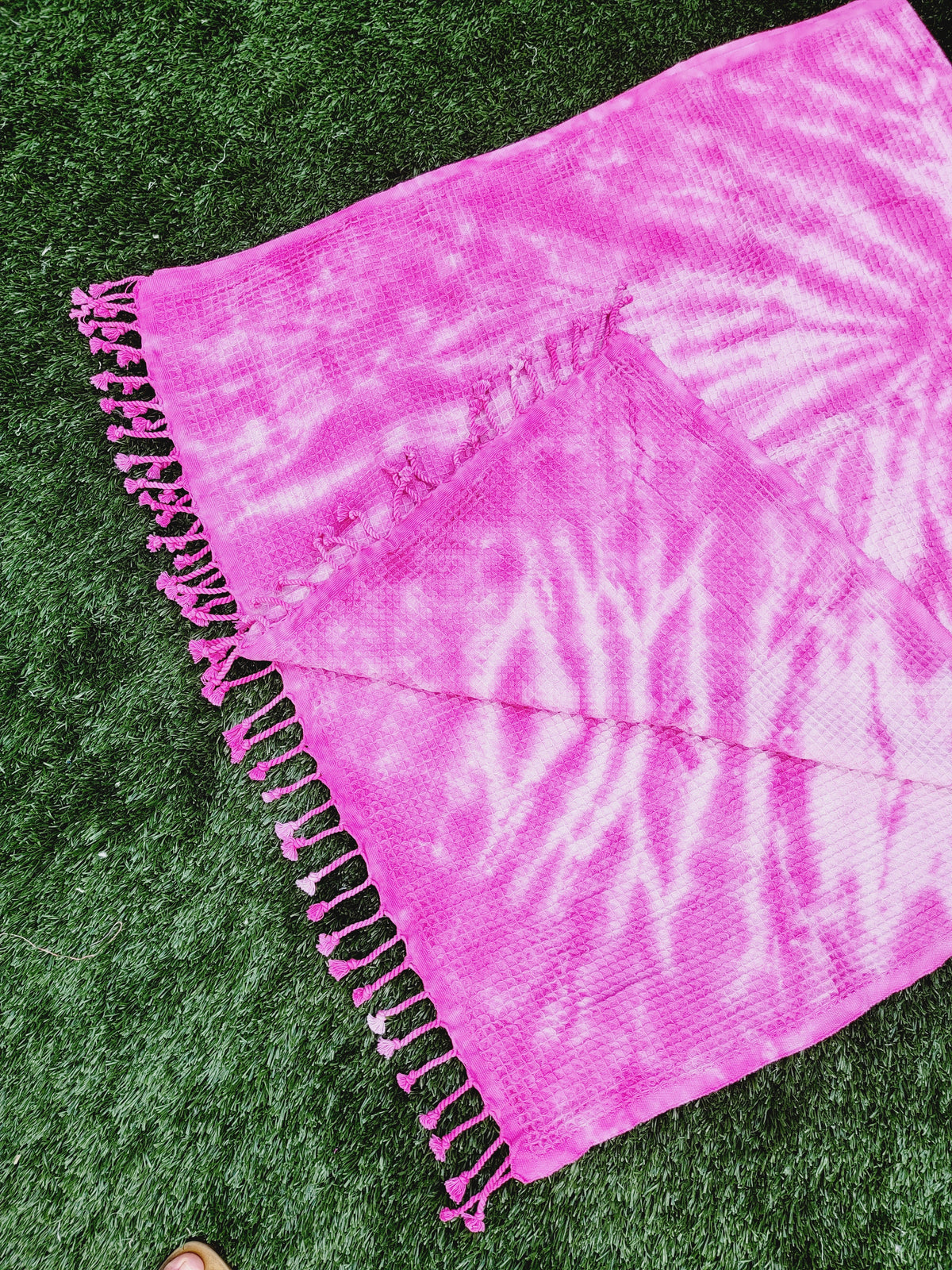 Plaid 100 % coton 40 x 70 tie-dye fait main décoration d'intérieur légère rose