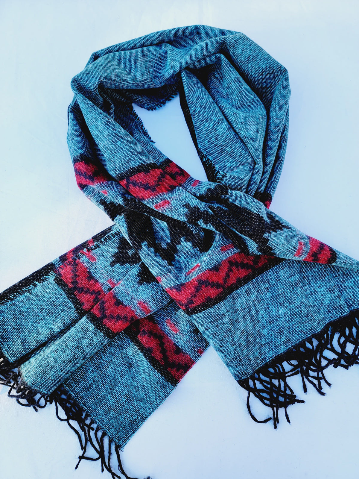 Bufanda, Chal, Cobertor De Cabeza Unisex Extra Suave - Aqua/Rojo