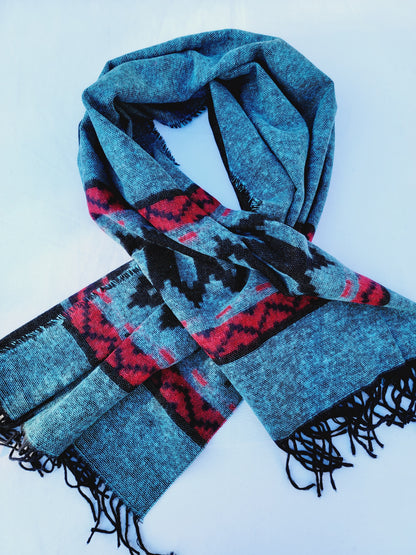 Bufanda, Chal, Cobertor De Cabeza Unisex Extra Suave - Aqua/Rojo