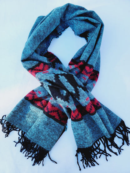 Bufanda, Chal, Cobertor De Cabeza Unisex Extra Suave - Aqua/Rojo