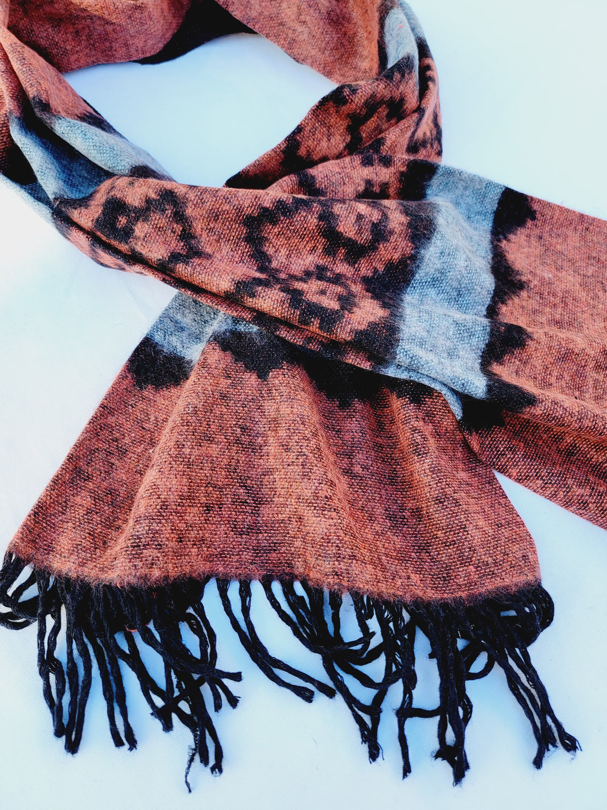 Scarf, Shawl, Extra Soft Unisex Head Cover - Orange/Black